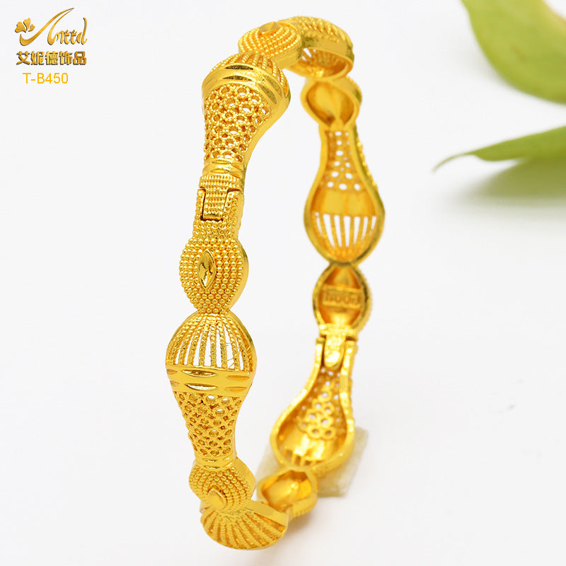 Renevo Dubai Wedding India Nigeria Women's Bride Alluvial Gold Bracelet 24K Gold Plated Bracelet Ornament