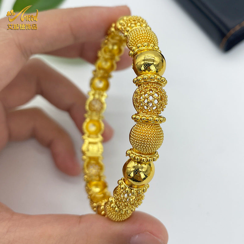 Renevo 24K Gold Plated Bracelet Dubai Wedding India Nigeria Women's Bride Alluvial Gold Bracelet Jewelry