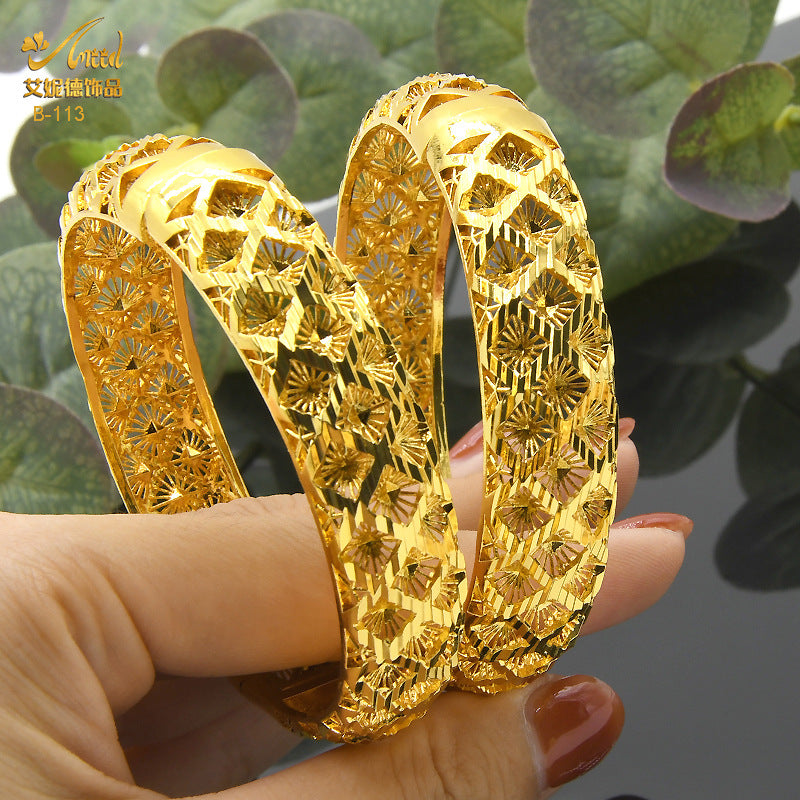 Renevo Alloy Spring Women's Indian Alluvial Gold Jewelry Bracelet Ring Gold-Plated Hollow Ornament Accessories Bridal Bracelet