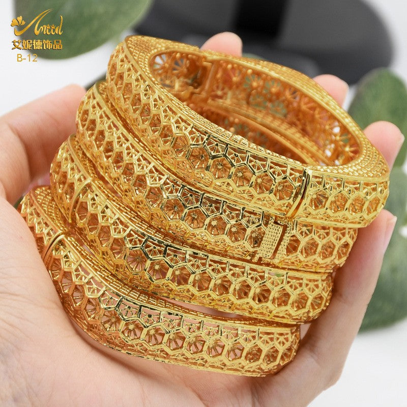 Renevo Middle East Dubai Fashion 24K Gold Plated Alloy Bracelet Vietnam Placer Gold Bracelet Non-Fading Bracelet Female Wedding Bracelet