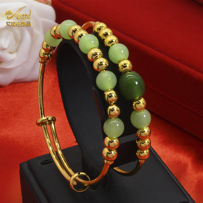 Renevo Vietnam Placer Gold Brass Gold-Plated Bracelet Transfer Beads Push-Pull Agate Stone Bracelet Women's round Beads Bracelet Xiaohongshu