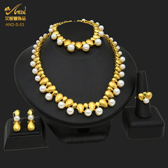 Renevo Supply Dubai Bridal Wedding Zircon Pearl Necklace Ring Earring Bracelet Four-Piece Set Ladies' Banquet Jewelry Set