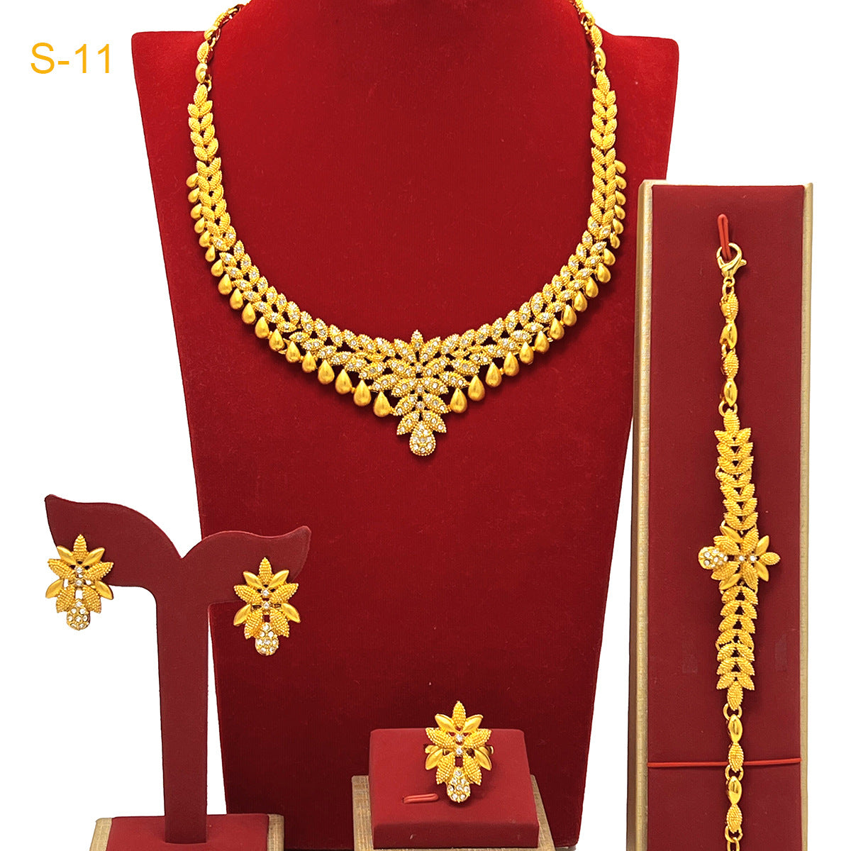 Renevo New 24K Dubai Bride Wedding Jewelry Suit Nigeria Women's Necklace Earring Bracelet Ring Ornament