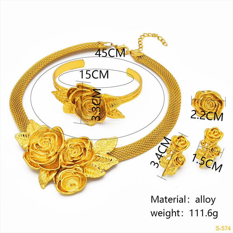 Renevo New 24K Dubai Bride Wedding Jewelry Suit Nigeria Women's Necklace Earring Bracelet Ring Ornament