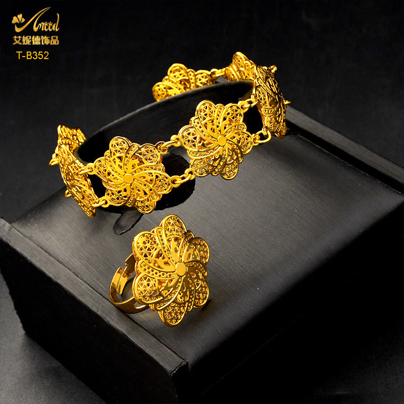 Renevo Vietnam Placer Gold Light Luxury Bracelet Ring Suit Xinjiang Lady Wedding Accessories Tik Tok Live Stream Same Style