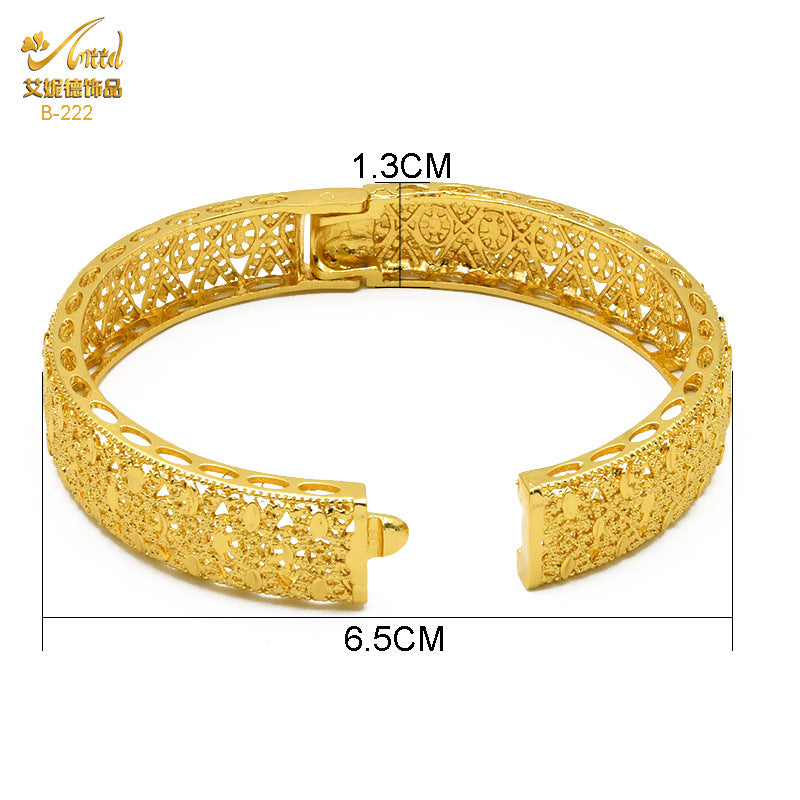 Renevo 24K Dubai Alluvial Gold Bracelet Nigeria Bride Wedding Jewelry Gold Bracelet Women's Banquet Bracelet in Stock