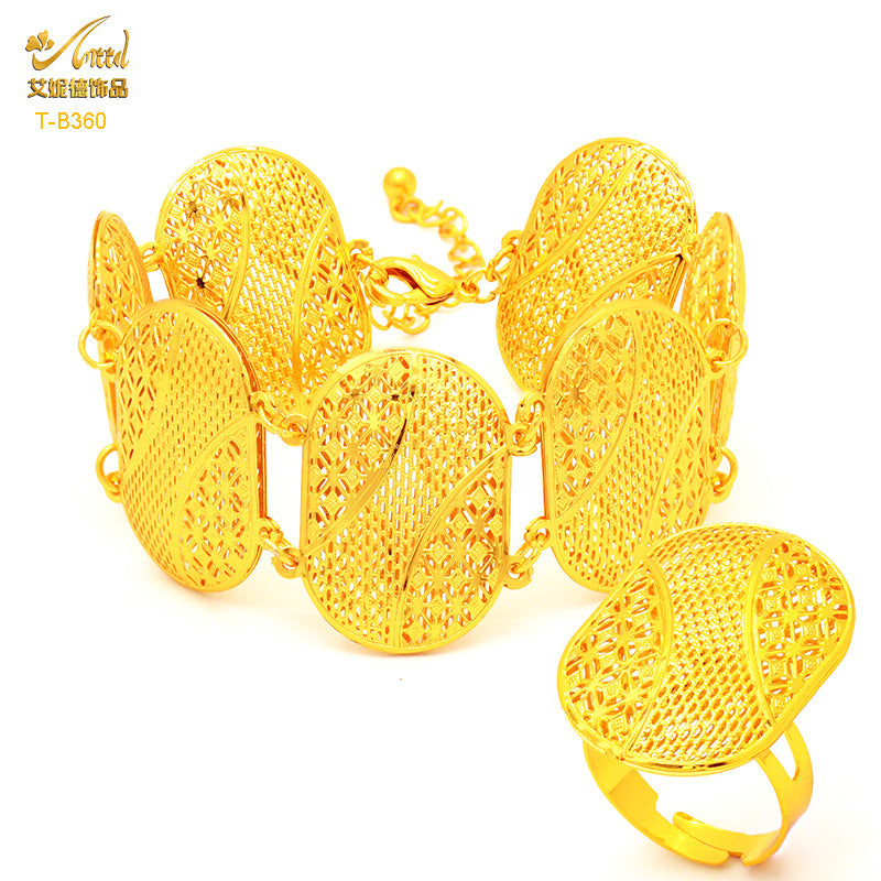 Renevo Ethnic Bracelet + Ring Suit Hot Selling Product 24K Gold-Plated Bracelet Women's Bracelet