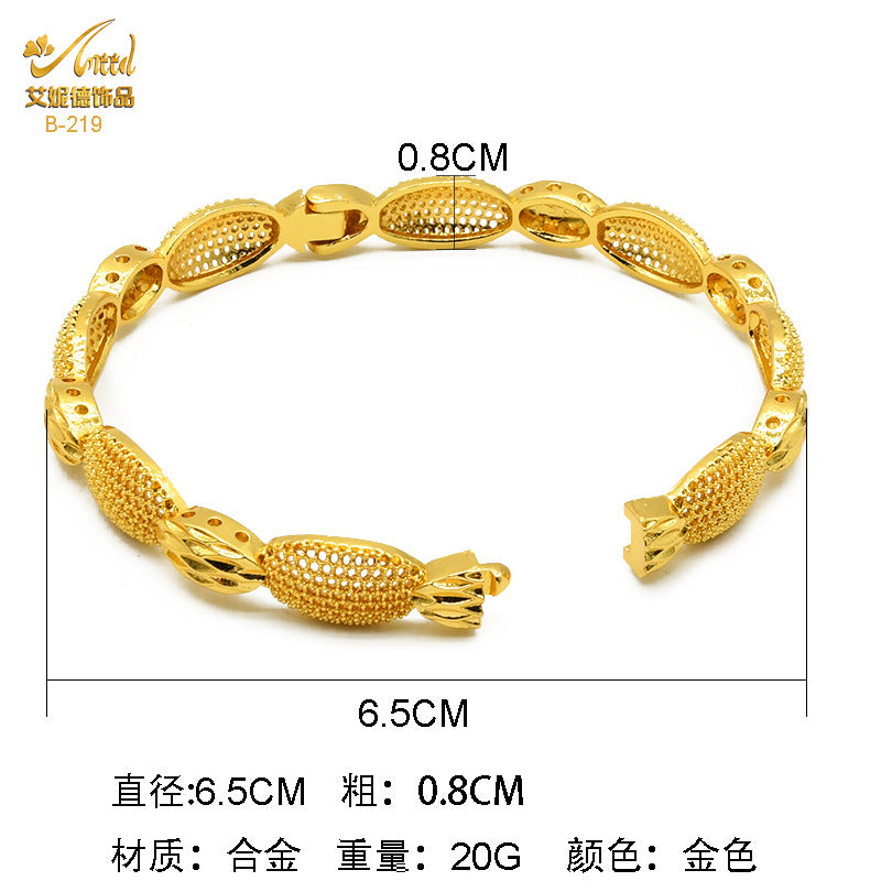 Renevo 24K Dubai Alluvial Gold Bracelet Nigeria Bride Wedding Jewelry Gold Bracelet Women's Banquet Bracelet in Stock