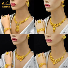 Renevo New 24K Dubai Bride Wedding Jewelry Suit Nigeria Women's Necklace Earring Bracelet Ring Ornament