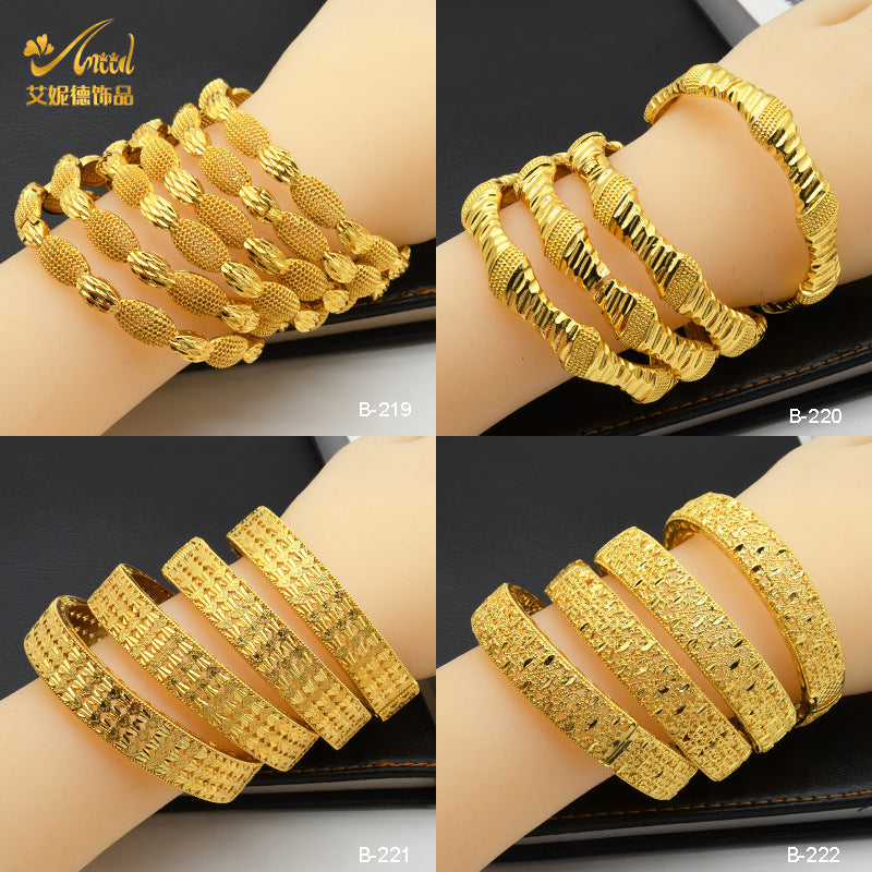 Renevo 24K Dubai Alluvial Gold Bracelet Nigeria Bride Wedding Jewelry Gold Bracelet Women's Banquet Bracelet in Stock