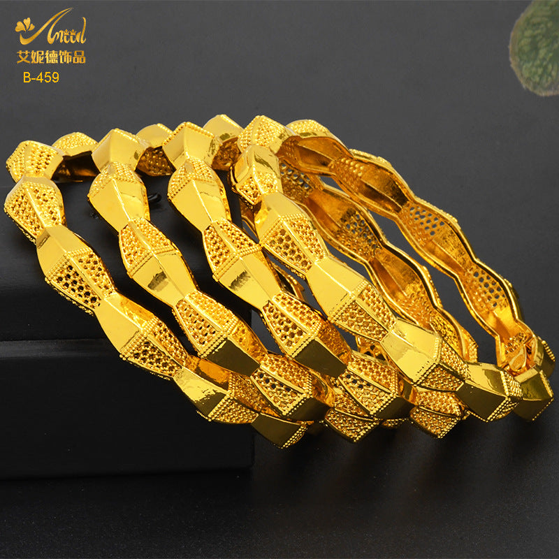 Renevo Dubai Wedding India Nigeria Women's Bride Alluvial Gold Bracelet 24K Gold Plated Bracelet Ornament