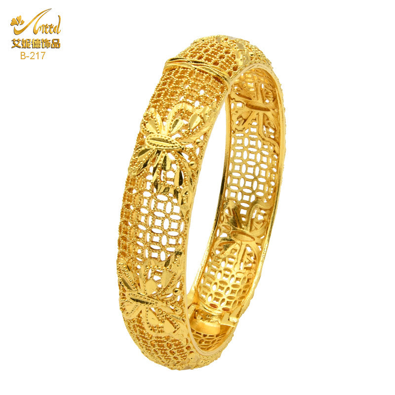 Renevo Middle East Dubai Copper Alloy Bracelet Hot Selling Ladies Alluvial Gold Bracelet Bangles Source in Stock Lot