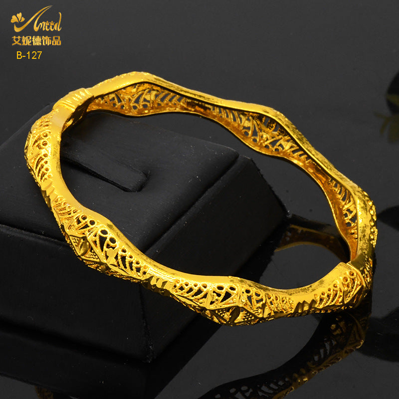 Renevo Dubai 24K Gold Plated Bracelet India Bride Wedding Jewelry Gold Bracelet Middle East Women's Bracelet