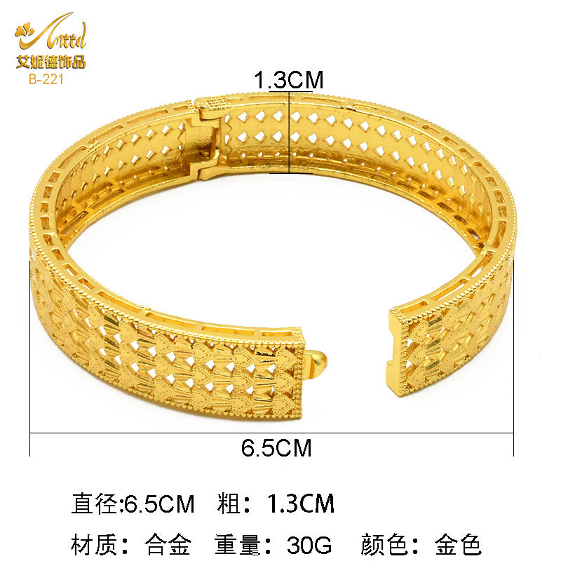 Renevo 24K Dubai Alluvial Gold Bracelet Nigeria Bride Wedding Jewelry Gold Bracelet Women's Banquet Bracelet in Stock