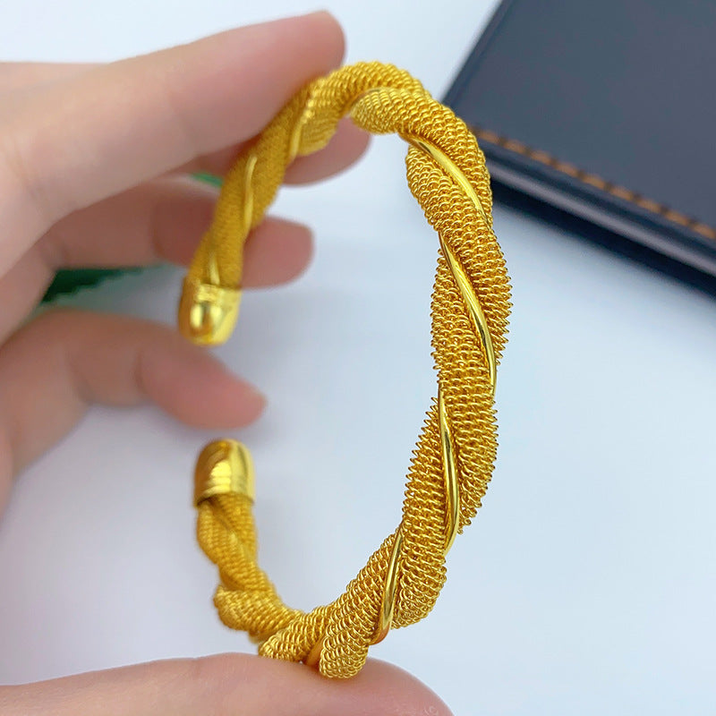 Renevo Fashion New Gold-Plated Twist Coil Open-Ended Bracelet Middle East Bride Wedding Women's Alluvial Gold Bracelet Hot Sale