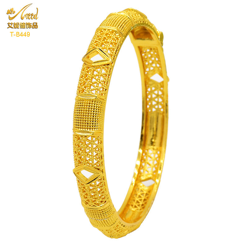 Renevo Hot Selling Women's Alluvial Gold Bracelet Bangles 24K Gold-Plated Hollow Carved Totem Bridal Bracelet