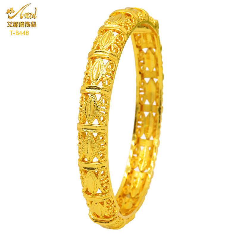 Renevo Hot Selling Women's Alluvial Gold Bracelet Bangles 24K Gold-Plated Hollow Carved Totem Bridal Bracelet