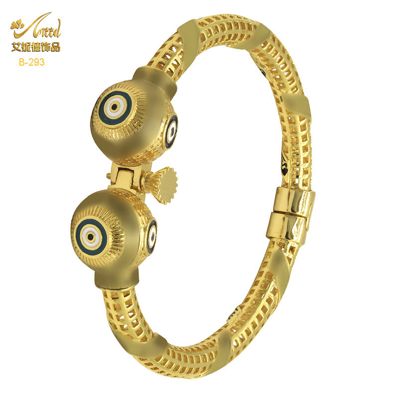 Renevo Hot Sale Gold Plated Copper Bracelet 24K Bride Devil's Eye Jewelry Dubai Ladies' Pendant Hollow Bracelet