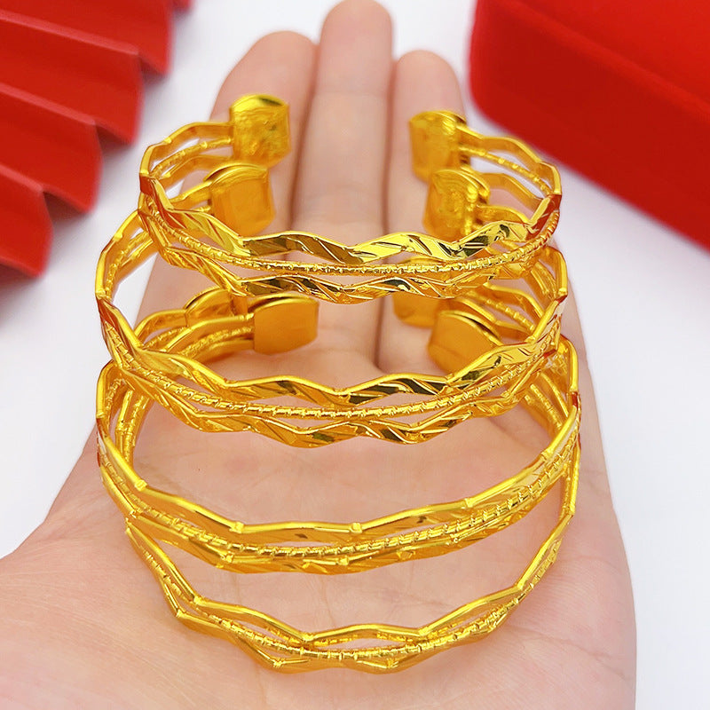 Renevo Fashion New Brushed Flower Wavy Alluvial Gold Bracelet Dubai Open Copper Bracelet Ladies