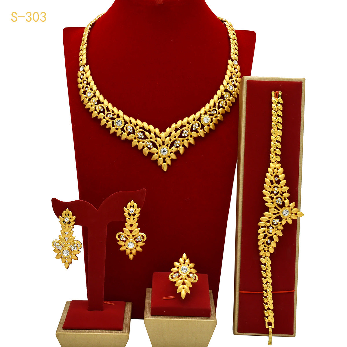 Renevo New 24K Dubai Bride Wedding Jewelry Suit Nigeria Women's Necklace Earring Bracelet Ring Ornament