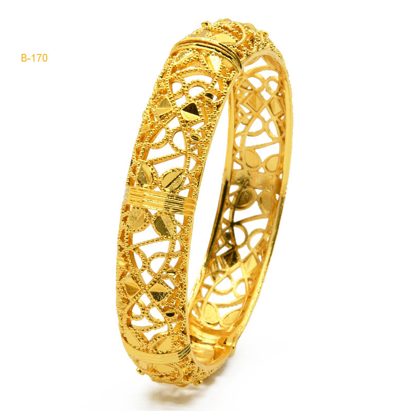 Renevo Hot Selling Women's Alluvial Gold Bracelet Bangles 24K Gold-Plated Hollow Carved Totem Bridal Bracelet