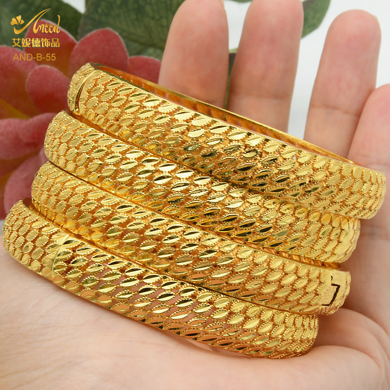 Renevo Hot Selling Women's Alluvial Gold Bracelet Bangles 24K Gold-Plated Hollow Carved Totem Bridal Bracelet