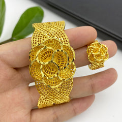 Renevo Hot Selling Dai Brass Flowers Openings Bracelet Female 24K Gold Plated Dubai India Nigeria Bridal Bracelet