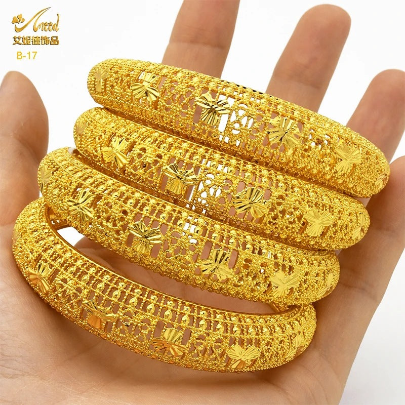 Renevo Middle East Bride 24K Gold-Plated C- Type Hollow Bracelet Small Commodity Popular Alluvial Gold Bracelet in Stock