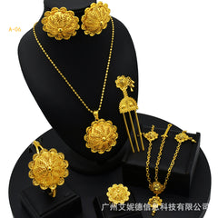 Renevo Vietnam Placer Gold Plated Alloy Jewelery Suit African Bride Ornament Ethiopia Women's Six-Piece Set