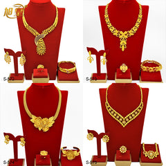 Renevo New 24K Dubai Bride Wedding Jewelry Suit Nigeria Women's Necklace Earring Bracelet Ring Ornament