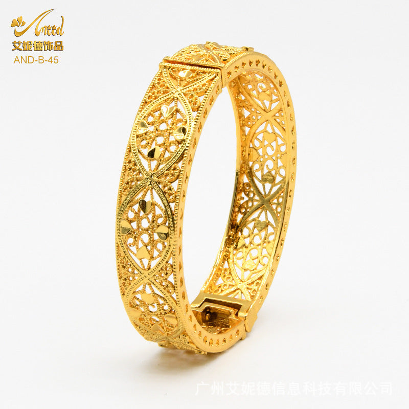 Renevo Fashion Dubai Bride 24K Gold Plated Bracelet Nigeria Bride Wedding Jewelry Gold Bracelet