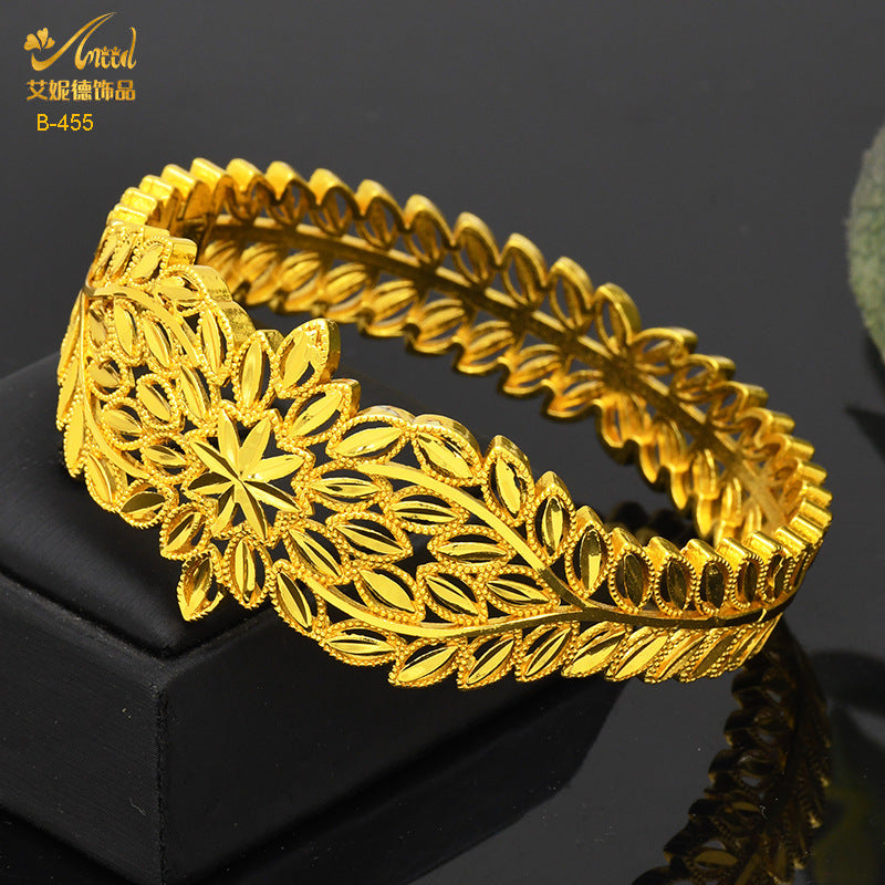 Renevo 2023 Hot Brass Peacock Bracelet Hollow Wheat Leaf Bracelet Imitation Gold Accessories Open Bracelet Jewelry Batch