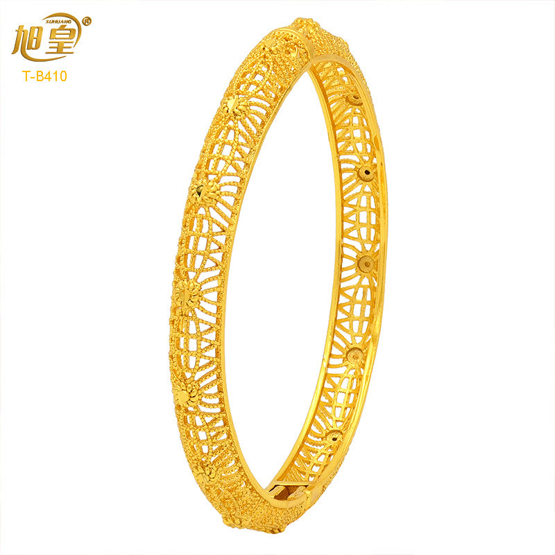 Renevo Hot Selling Women's Alluvial Gold Bracelet Bangles 24K Gold-Plated Hollow Carved Totem Bridal Bracelet