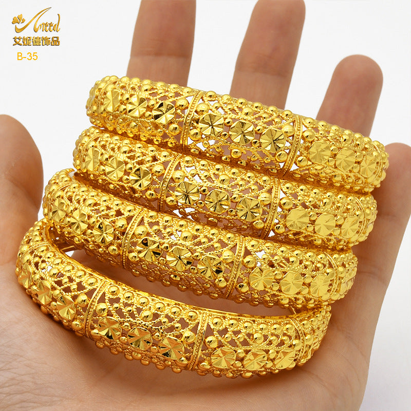 Renevo Middle East Bride 24K Gold-Plated C- Type Hollow Bracelet Small Commodity Popular Alluvial Gold Bracelet in Stock