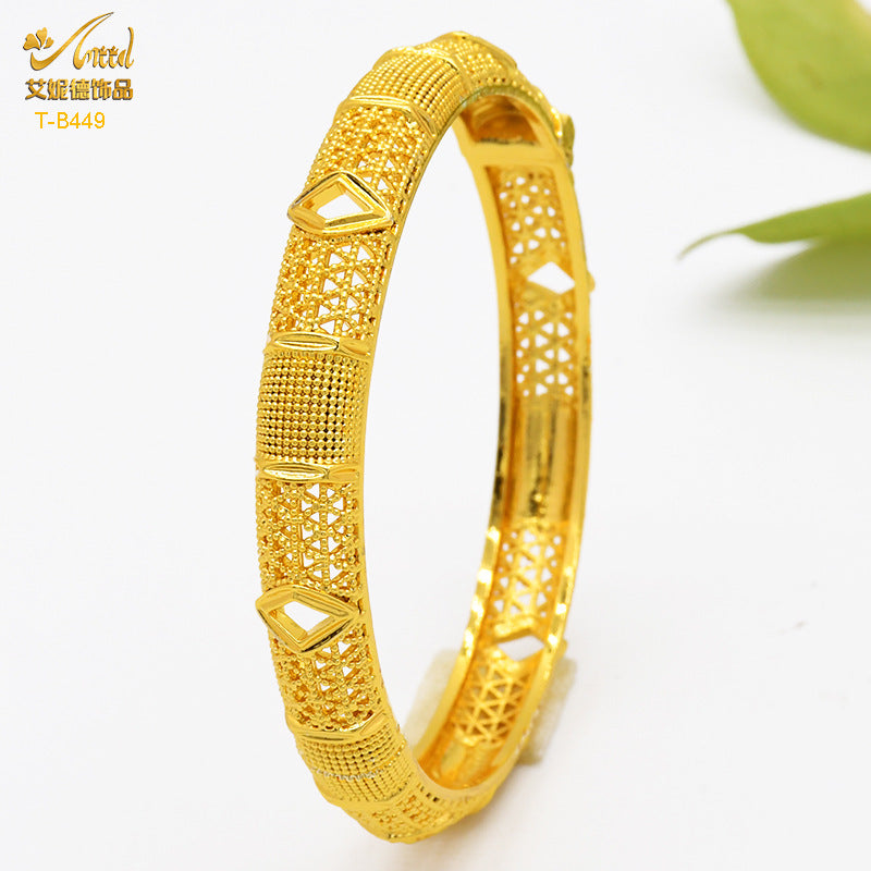 Renevo Hot Selling Alloy Gold Plated Bracelet Dubai Bride Indian Affordable Luxury Style Women's Wedding Alluvial Gold Bracelet Ornament