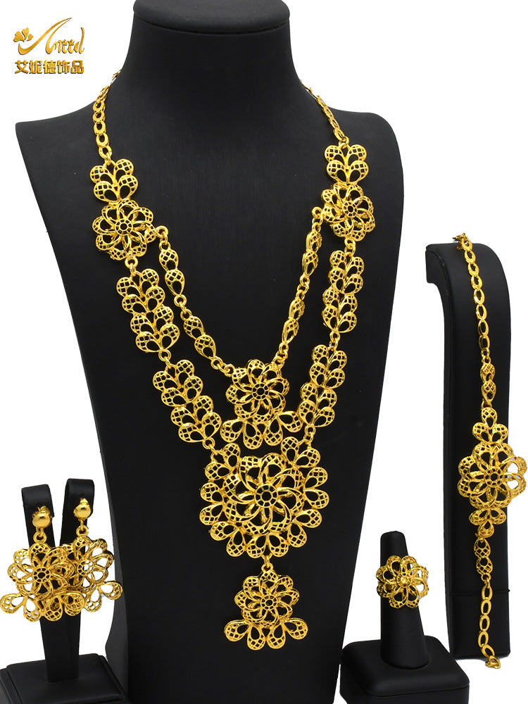 Renevo Hot Sale Middle East Indian Jewelry Evening Dress Earrings Ring Necklace Jewelry Suit in Stock