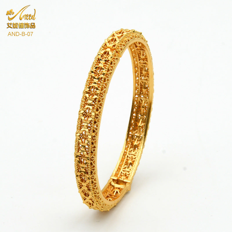 Renevo Delivery Dubai Bride 24K Gold-Plated Hollow Bracelet African Nigeria Ethnic Vietnam Placer Gold Bracelet