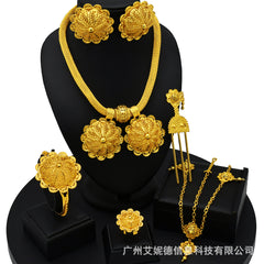 Renevo Vietnam Placer Gold Plated Alloy Jewelery Suit African Bride Ornament Ethiopia Women's Six-Piece Set