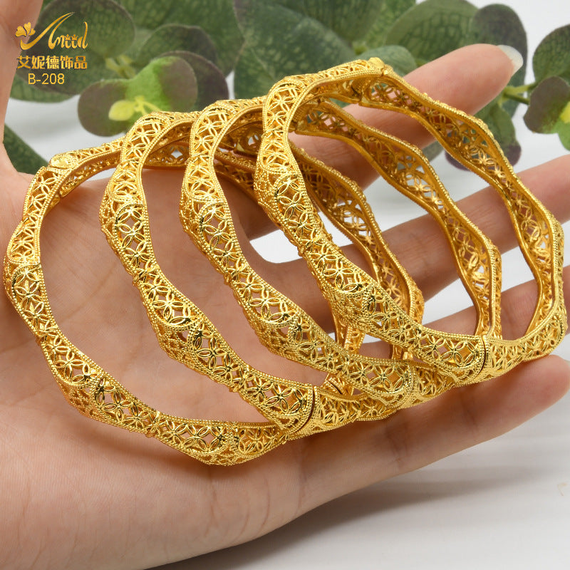 Renevo Dubai 24K Gold Plated Bracelet India Bride Wedding Jewelry Gold Bracelet Middle East Women's Bracelet