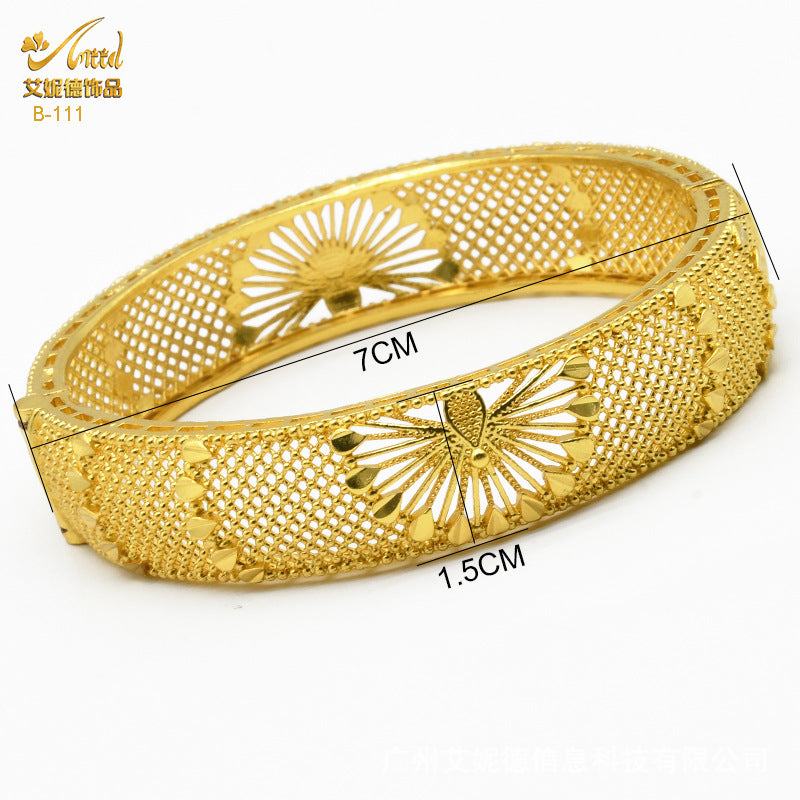 Renevo 24K Alloy Dubai Bridal Bracelet New Popular Middle East Indian Women's Wedding Gold Bracelet in Stock