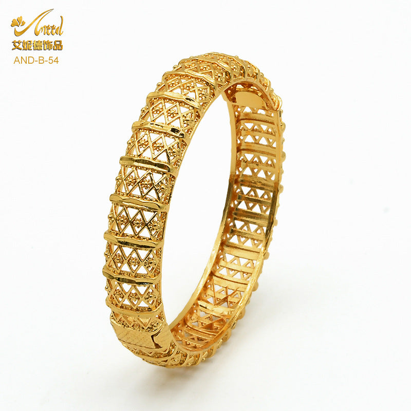 Renevo Hot Selling Alloy Gold Plated Bracelet Dubai Bride Indian Affordable Luxury Style Women's Wedding Alluvial Gold Bracelet Ornament