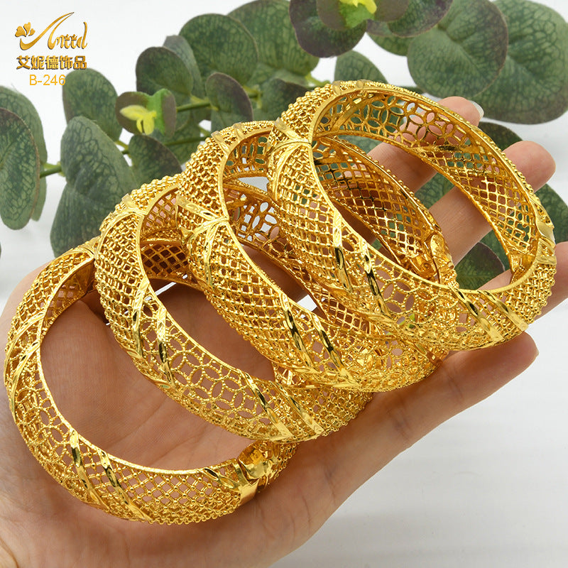 Renevo 24K Dubai Alluvial Gold Bracelet Ornament Gold Bracelet Indian Bride Wedding Alluvial Gold Bracelet Gift in Stock