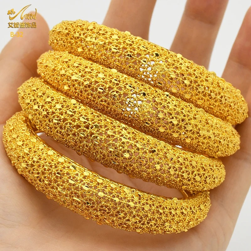 Renevo Middle East Bride 24K Gold-Plated C- Type Hollow Bracelet Small Commodity Popular Alluvial Gold Bracelet in Stock