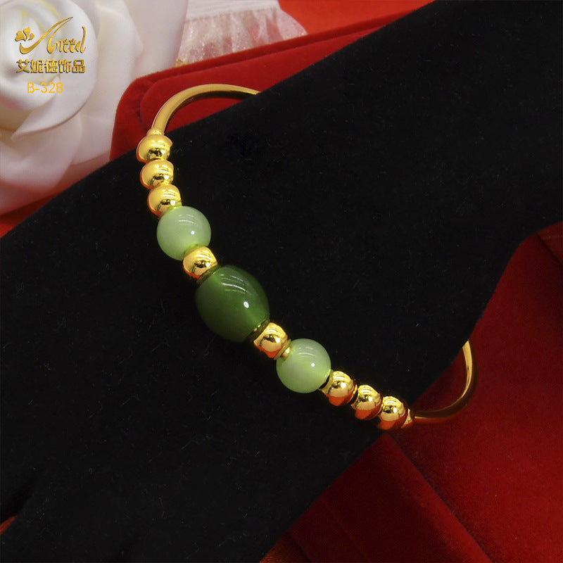 Renevo Vietnam Placer Gold Brass Gold-Plated Bracelet Transfer Beads Push-Pull Agate Stone Bracelet Women's round Beads Bracelet Xiaohongshu