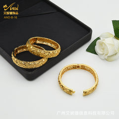 Renevo 24K Gold-Plated Dubai Bridal Pattern Bracelet Saudi Nigeria Women's Banquet Alluvial Gold Bracelet in Stock