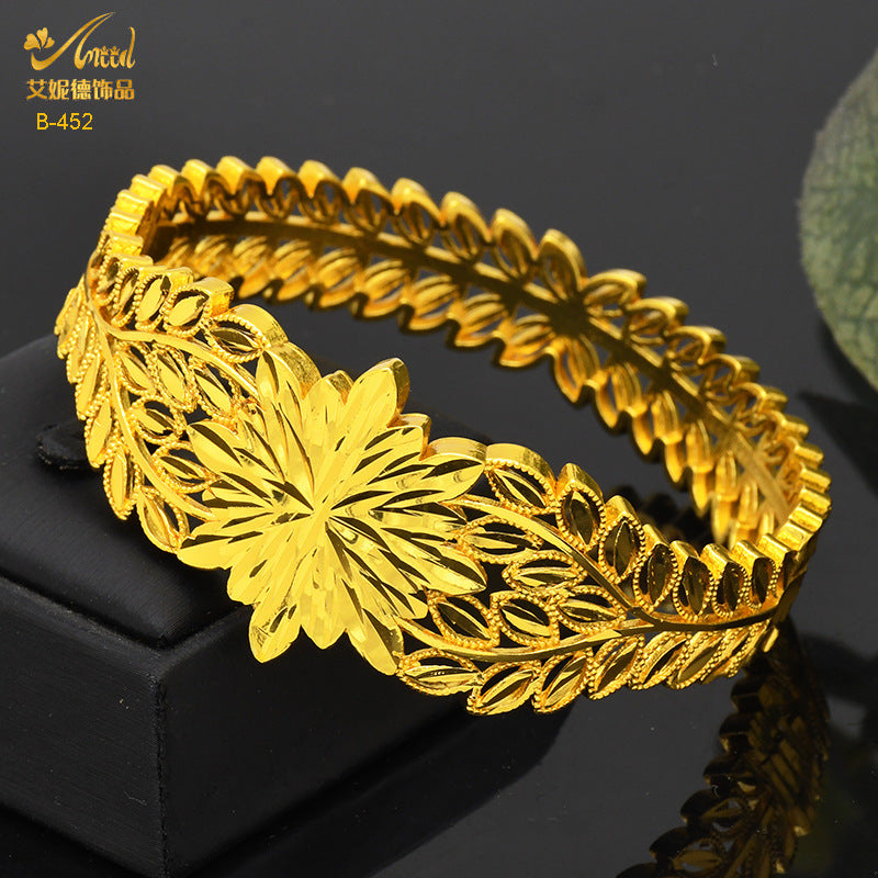 Renevo 2023 Hot Brass Peacock Bracelet Hollow Wheat Leaf Bracelet Imitation Gold Accessories Open Bracelet Jewelry Batch