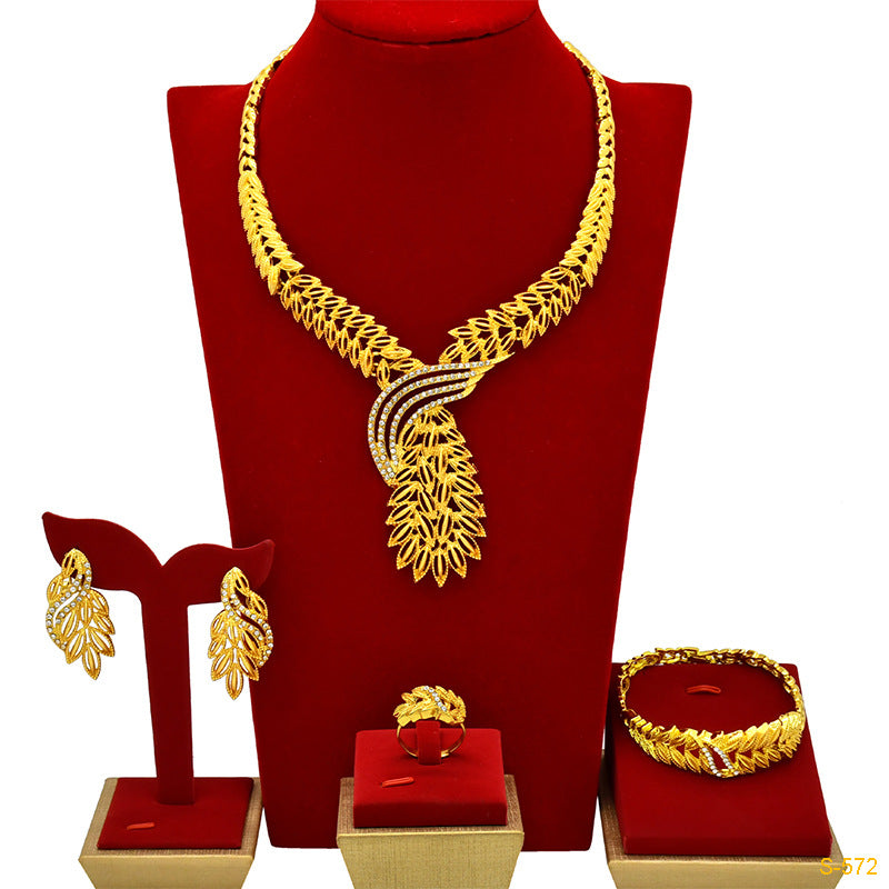 Renevo New 24K Dubai Bride Wedding Jewelry Suit Nigeria Women's Necklace Earring Bracelet Ring Ornament