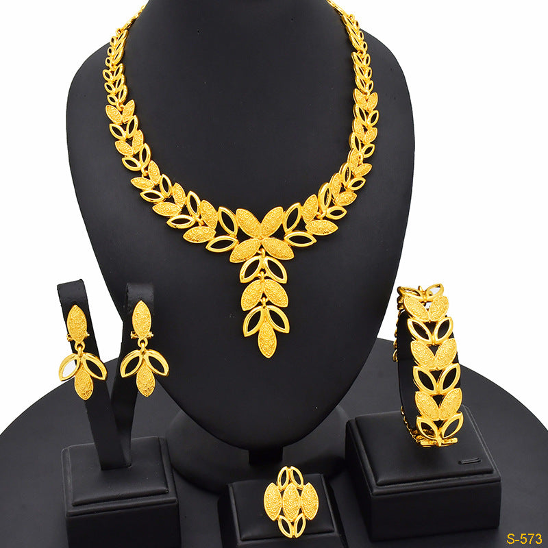 Renevo 24K Dubai Gold Jewelry Suit African Popular Jewelry Earrings Four-Piece Set Factory in Stock