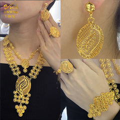 Renevo Hot Sale Middle East Indian Jewelry Evening Dress Earrings Ring Necklace Jewelry Suit in Stock