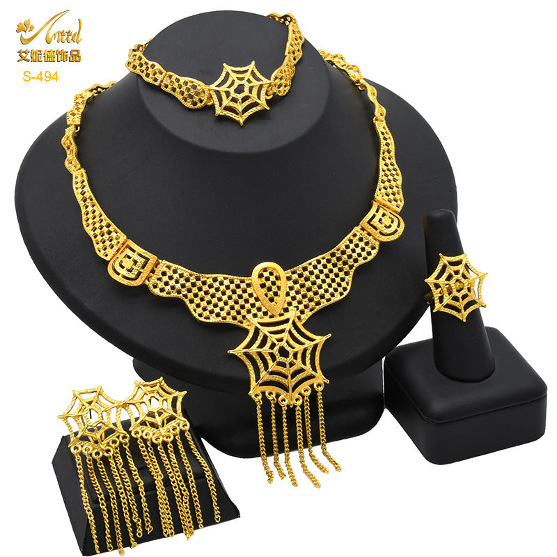 Renevo Dubai Middle East Jewelry Suit Rhinestone Necklace Suit Bracelet Ring Earrings Wedding Necklace Suit in Stock